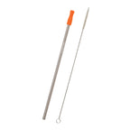 Stainless Steel Straw and Cleaning Brush - Orange - Laser