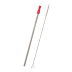Stainless Steel Straw and Cleaning Brush - Red Tip - Laser