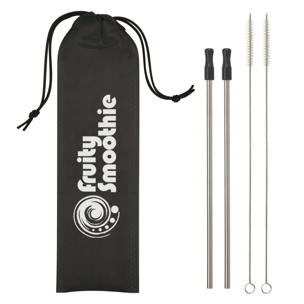 Stainless Steel Straw Kit, Two Pack - Black - Silk Screen