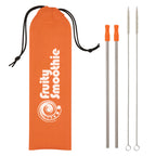 Stainless Steel Straw Kit, Two Pack - Orange - Silk Screen