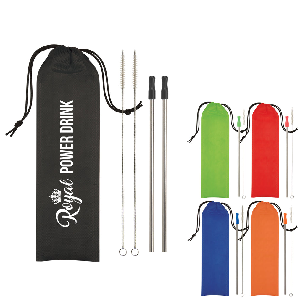 Stainless Steel Straw Kit, Two Pack - Pink