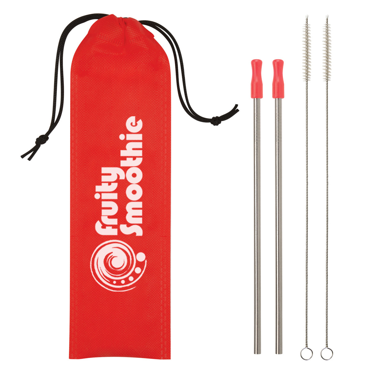 Stainless Steel Straw Kit, Two Pack - Red - Silk Screen