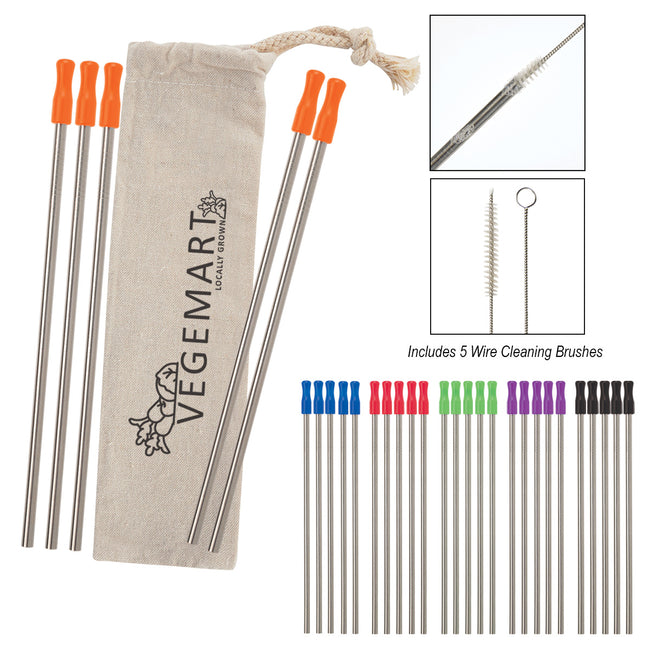Stainless Steel Straw Kit with Cotton Pouch, Five Pack