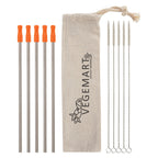 Stainless Steel Straw Kit with Cotton Pouch, Five Pack - Orange - Silk Screen
