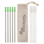 Stainless Steel Straw Kit with Cotton Pouch, Five Pack - Silk Screen
