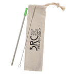 Stainless Steel Straw Kit with Cotton Pouch - Lime Green - Silk Screen