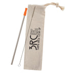 Stainless Steel Straw Kit with Cotton Pouch - Orange - Silk Screen