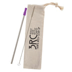 Stainless Steel Straw Kit with Cotton Pouch - Purple - Silk Screen