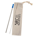 Stainless Steel Straw Kit with Cotton Pouch - Royal Blue - Silk Screen