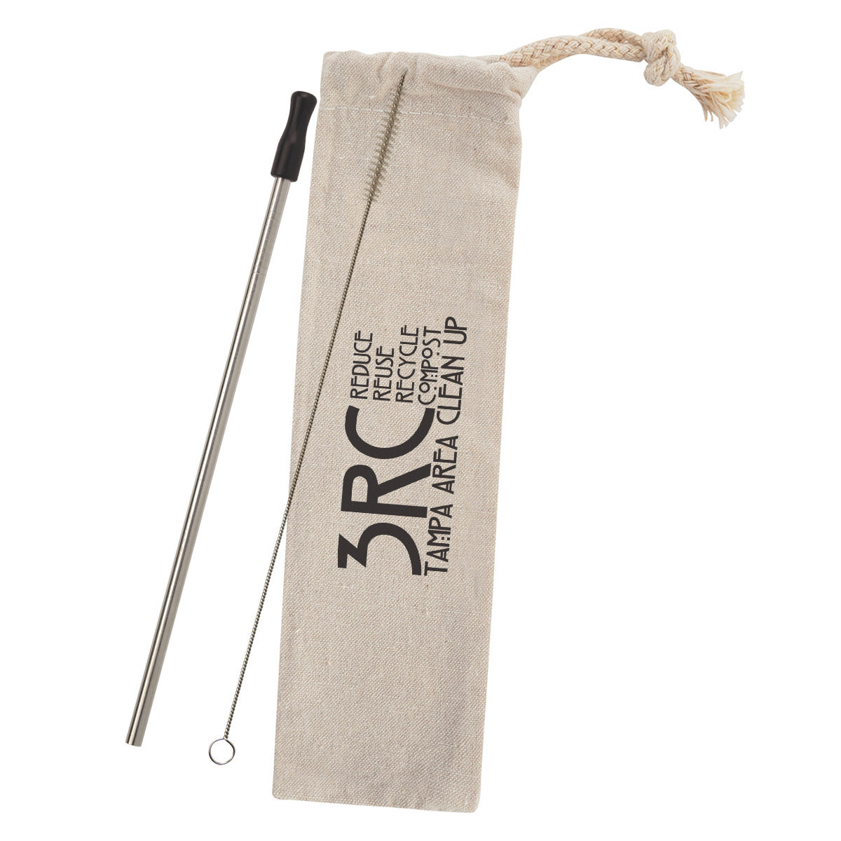 Stainless Steel Straw Kit with Cotton Pouch - Silk Screen