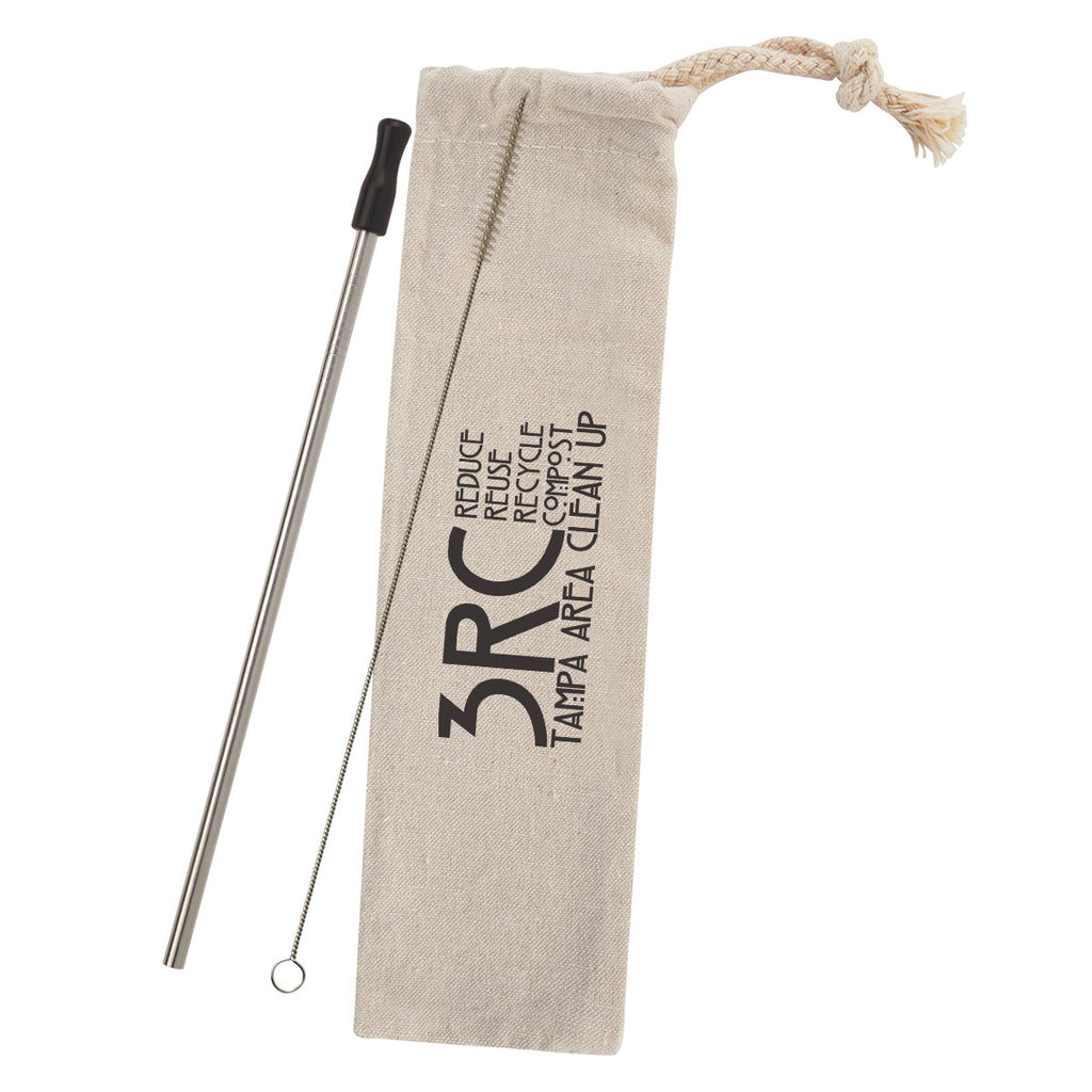 Stainless Steel Straw Kit with Cotton Pouch - Silk Screen