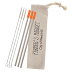 Stainless Steel Straw Kit with Cotton Pouch, Three Pack - Orange - Silk Screen