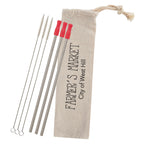 Stainless Steel Straw Kit with Cotton Pouch, Three Pack - Red Silicone Tip - Silk Screen