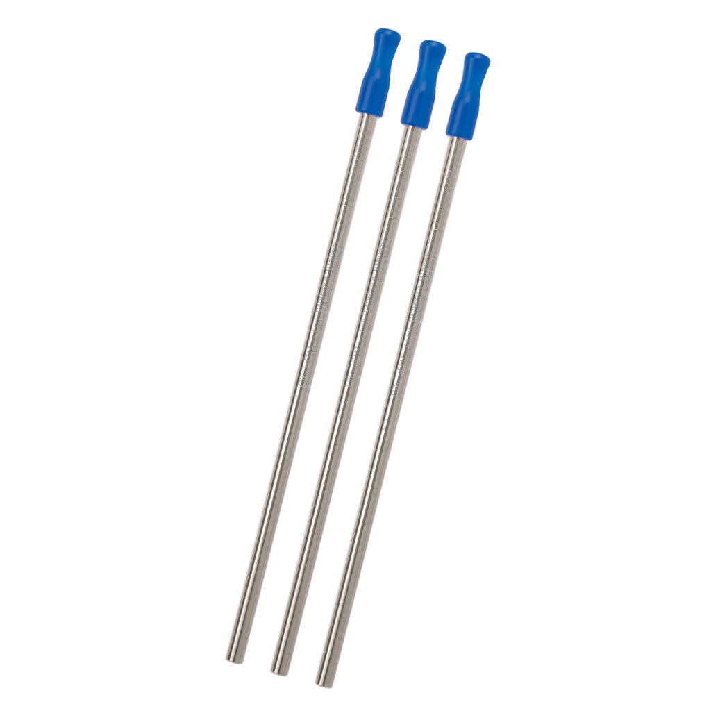Stainless Steel Straw Kit with Cotton Pouch, Three Pack - Royal Blue - Laser