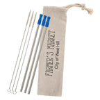 Stainless Steel Straw Kit with Cotton Pouch, Three Pack - Royal Blue - Silk Screen