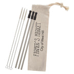 Stainless Steel Straw Kit with Cotton Pouch, Three Pack - Silk Screen