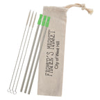 Stainless Steel Straw Kit with Cotton Pouch, Three Pack - Silk Screen