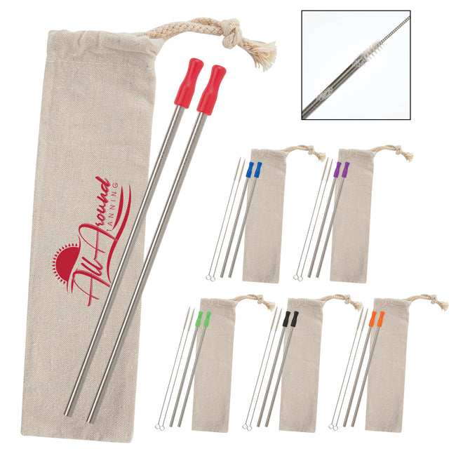Stainless Steel Straw Kit with Cotton Pouch, Two Pack