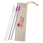 Stainless Steel Straw Kit with Cotton Pouch, Two Pack - Purple - Silk Screen