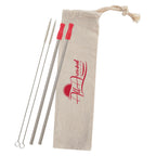 Stainless Steel Straw Kit with Cotton Pouch, Two Pack - Red Silicone Tip - Silk Screen