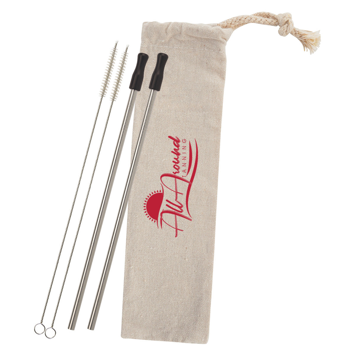 Stainless Steel Straw Kit with Cotton Pouch, Two Pack - Silk Screen