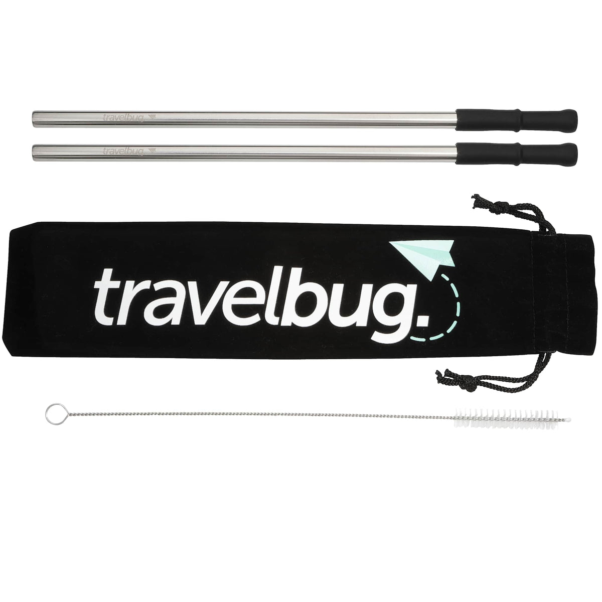 Stainless Steel Straw Set with Brush and Pouch Transfer - Silver - Front