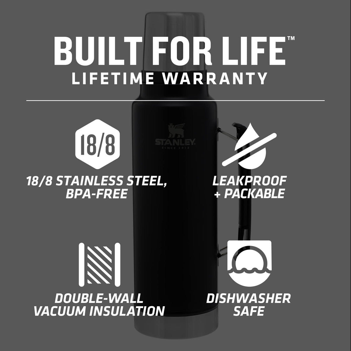 Stanley Legendary Classic Vacuum Bottle with Cup Lid, 48 oz - Black - Detail 2