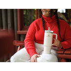 Stanley Quencher H2.0 FlowState Tumbler, 30 oz Laser Engraving - Cream - Front Lifestyle