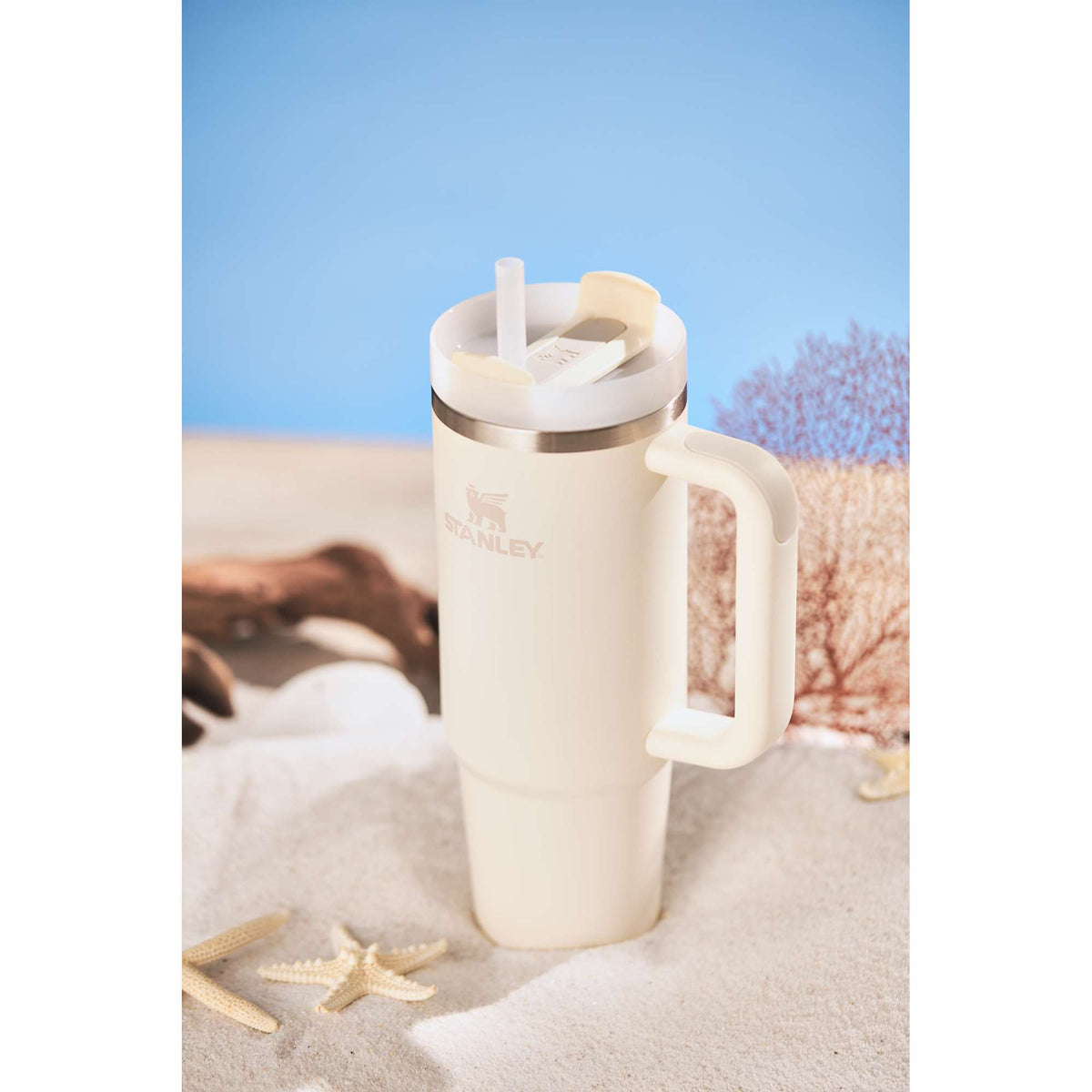 Stanley Quencher H2.0 FlowState Tumbler, 30 oz Laser Engraving - Cream - Left Angle Front 2