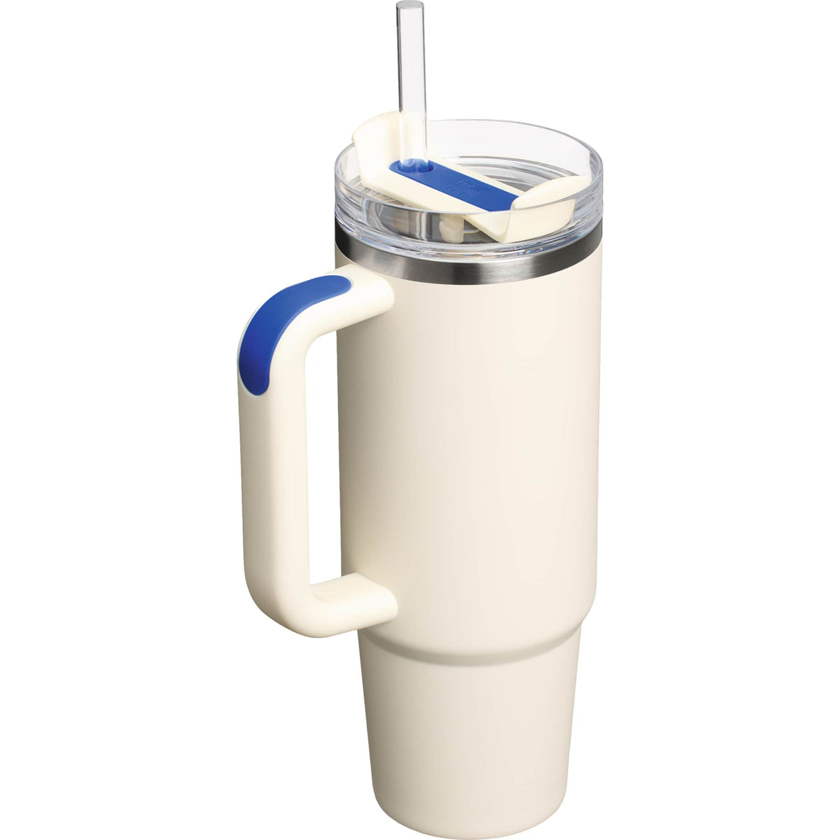 Stanley Quencher H2.0 FlowState Tumbler, 30 oz Laser Engraving - Cream with Royal Accent - Right Angle