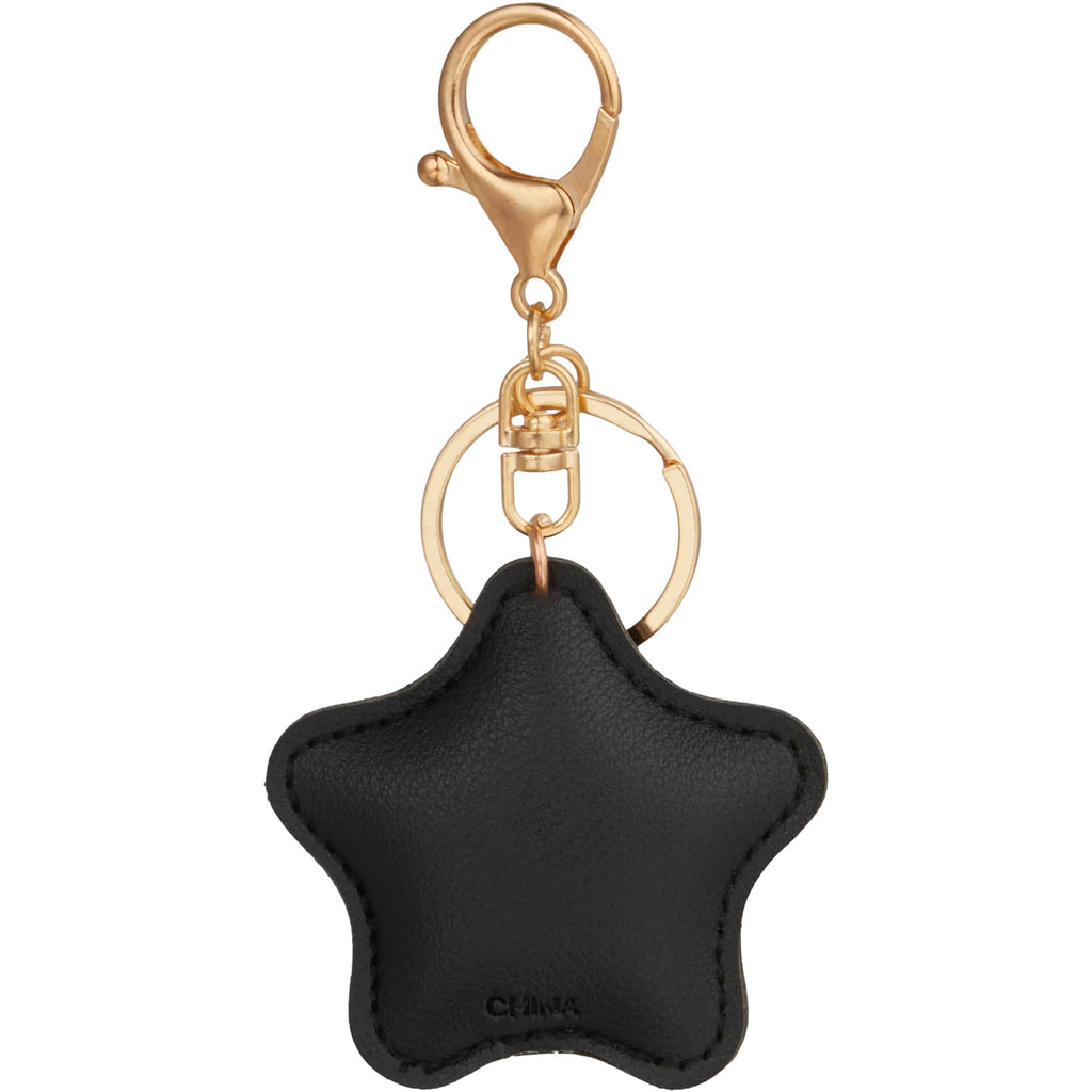 Star Shaped Faux Leather Keychain - Black - Back