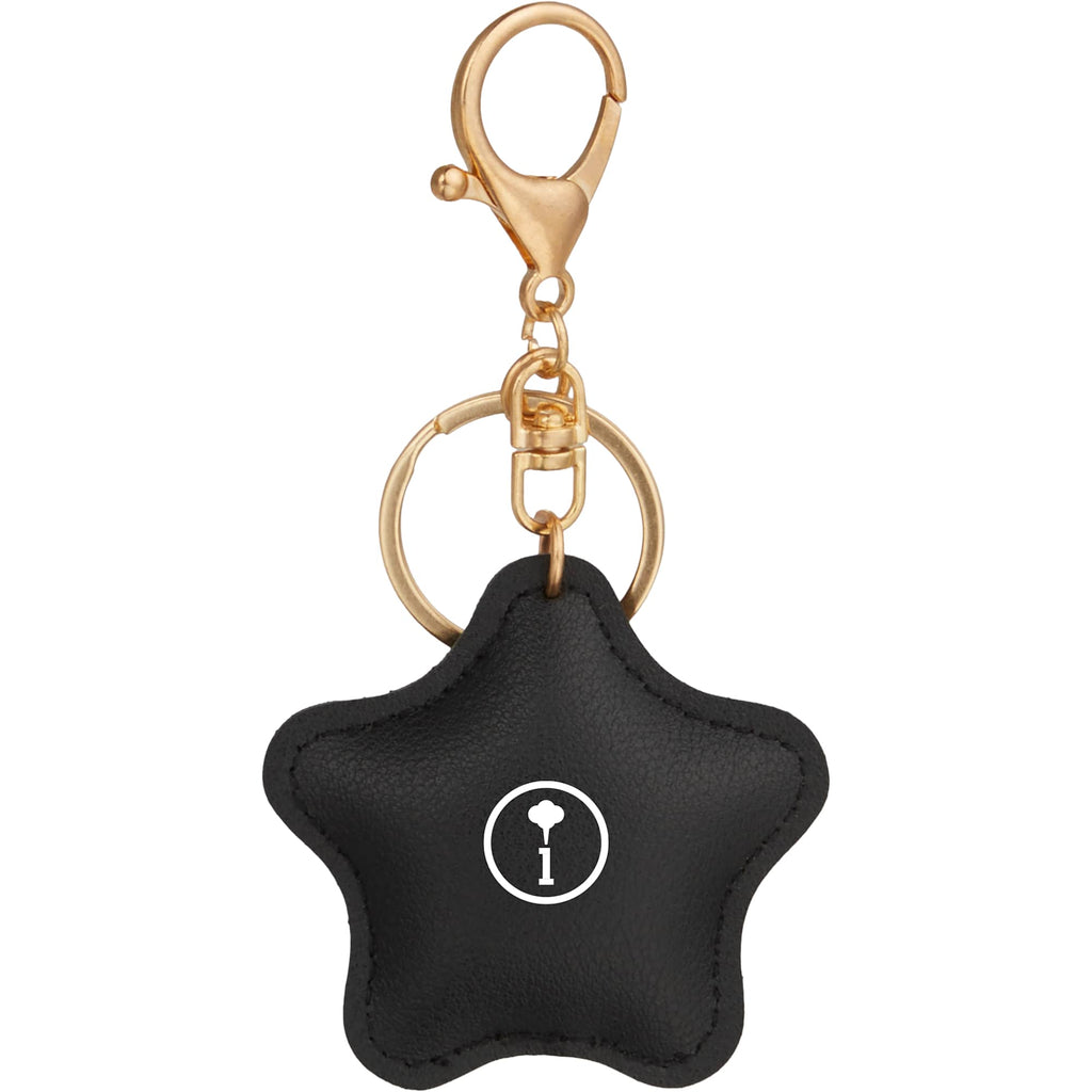 Star Shaped Faux Leather Keychain - Black - Front