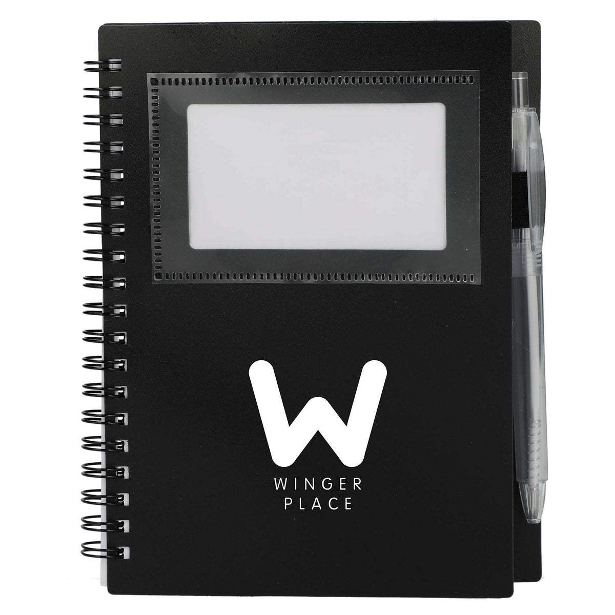 Star Spiral Notebook with Card Pocket and Pen, 5 x 7 Inches - Black - Front