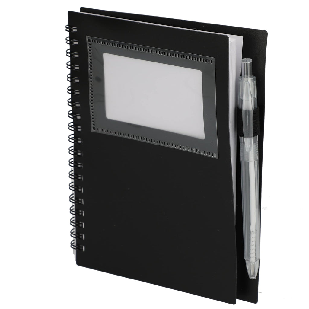 Star Spiral Notebook with Card Pocket and Pen, 5 x 7 Inches - Black - Left Angle 2