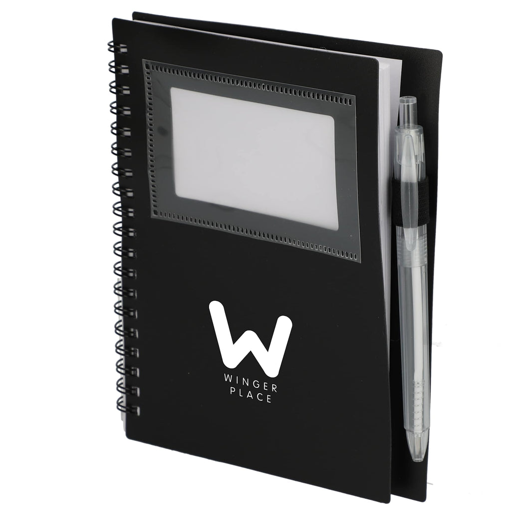 Star Spiral Notebook with Card Pocket and Pen, 5 x 7 Inches - Black - Left Angle