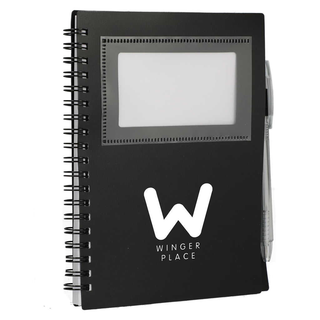 Star Spiral Notebook with Card Pocket and Pen, 5 x 7 Inches - Black - Right Angle 2