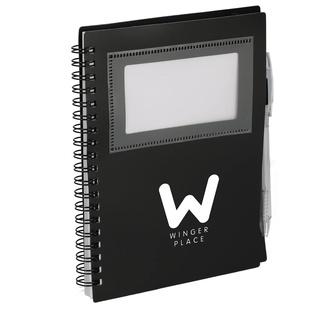 Star Spiral Notebook with Card Pocket and Pen, 5 x 7 Inches - Black - Right Angle