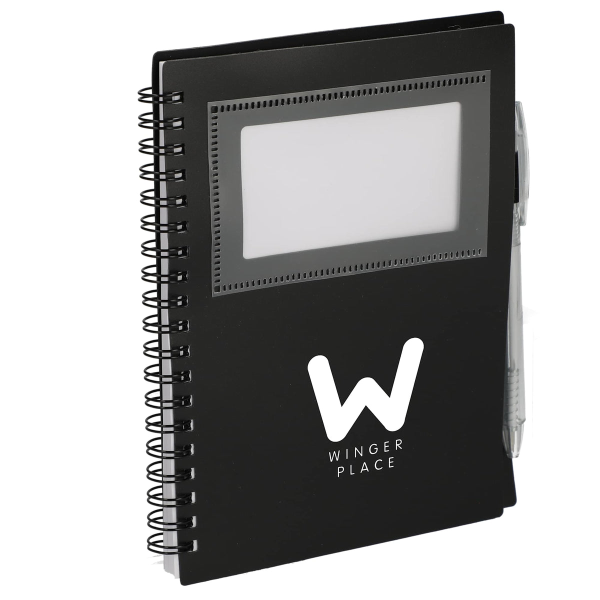 Star Spiral Notebook with Card Pocket and Pen, 5 x 7 Inches - Black - Right Angle