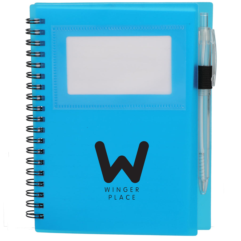 Star Spiral Notebook with Card Pocket and Pen, 5 x 7 Inches - Translucent Blue - Front