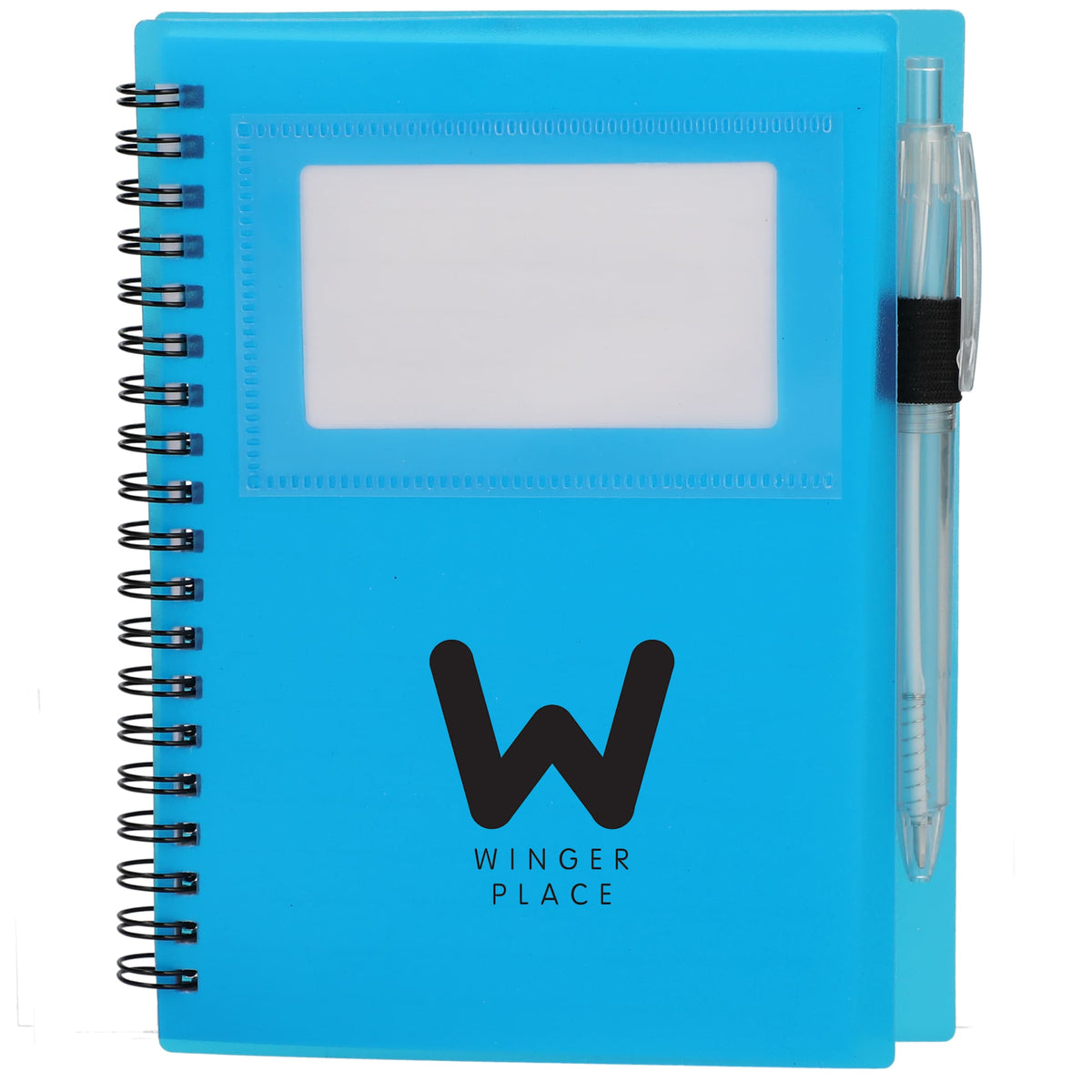 Star Spiral Notebook with Card Pocket and Pen, 5 x 7 Inches - Translucent Blue - Front