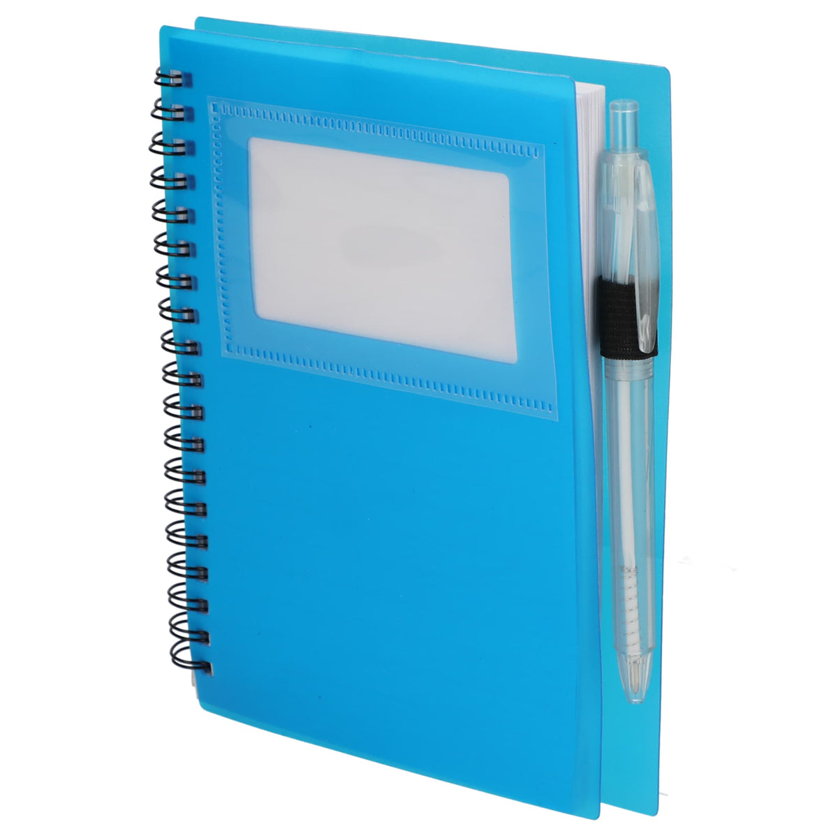 Star Spiral Notebook with Card Pocket and Pen, 5 x 7 Inches - Translucent Blue - Left Angle 2