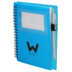 Star Spiral Notebook with Card Pocket and Pen, 5 x 7 Inches - Translucent Blue - Left Angle