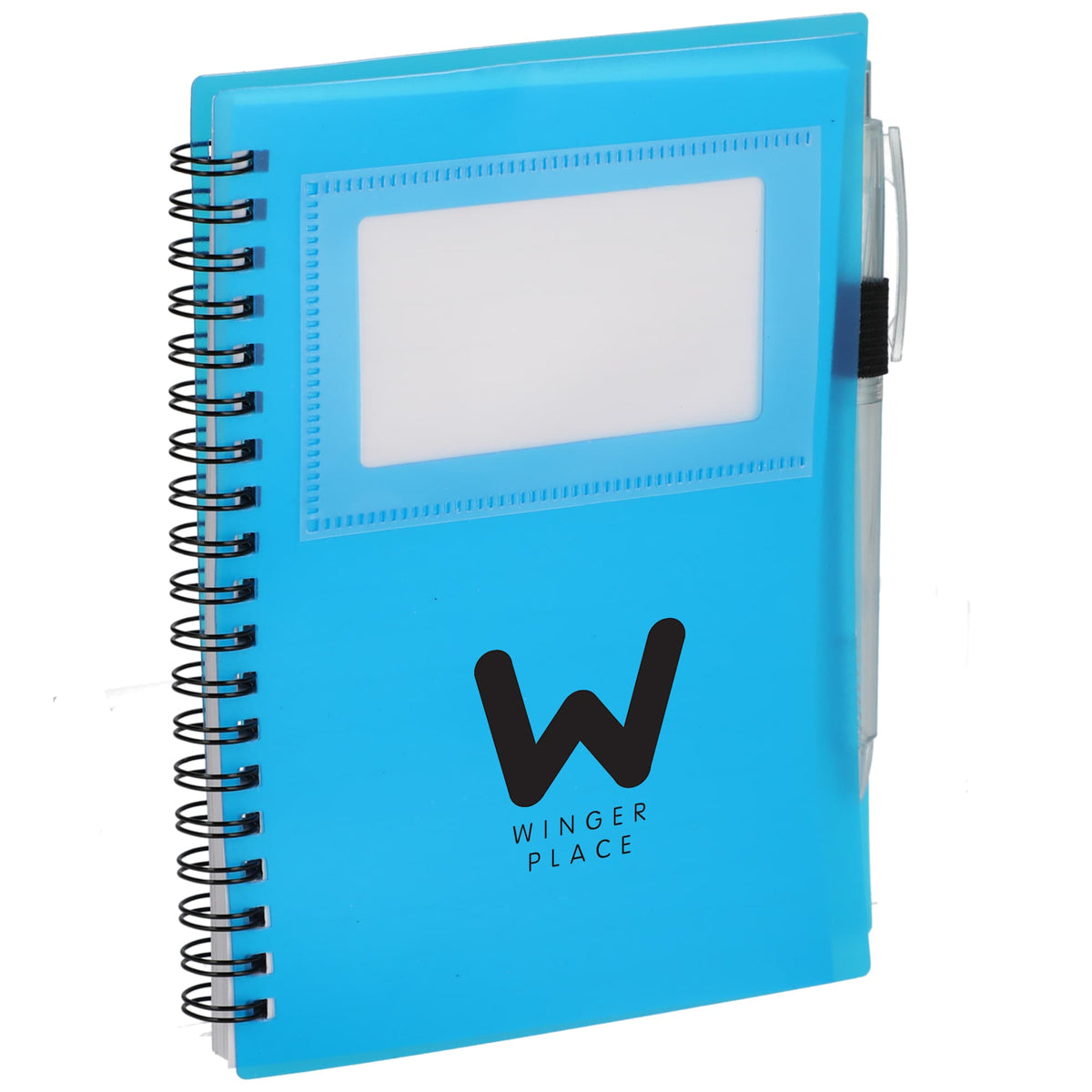 Star Spiral Notebook with Card Pocket and Pen, 5 x 7 Inches - Translucent Blue - Right Angle