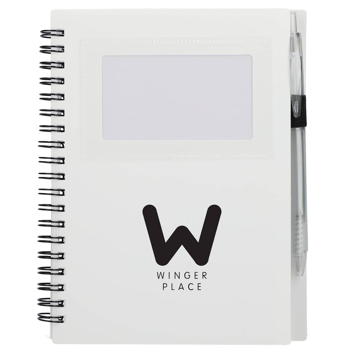 Star Spiral Notebook with Card Pocket and Pen, 5 x 7 Inches - White - Front