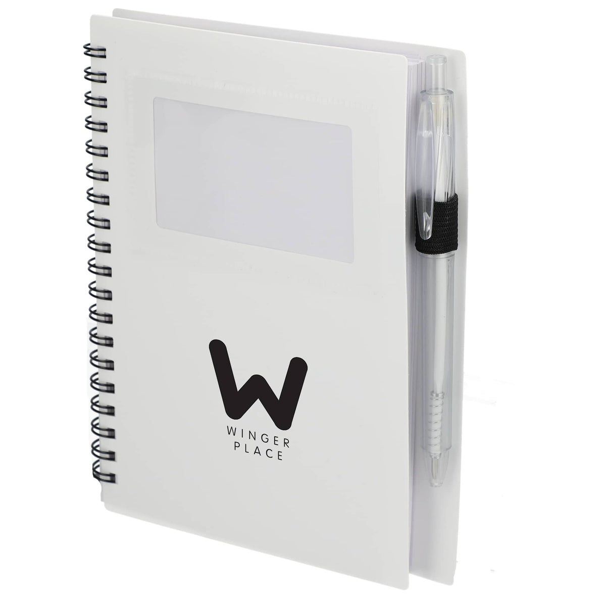 Star Spiral Notebook with Card Pocket and Pen, 5 x 7 Inches - White - Left Angle