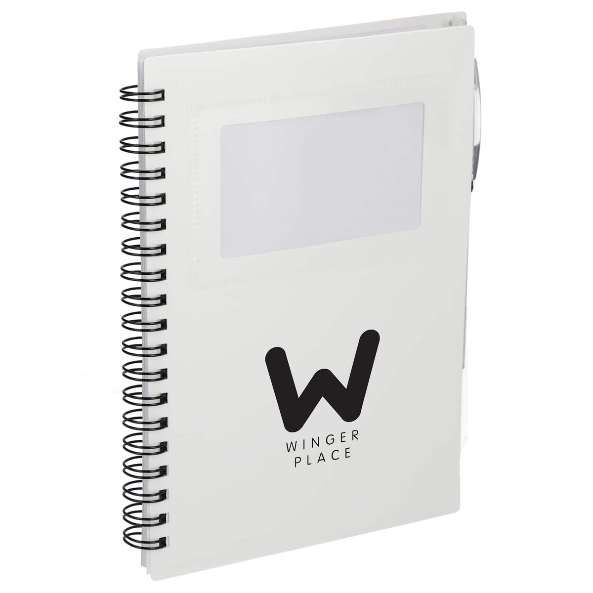 Star Spiral Notebook with Card Pocket and Pen, 5 x 7 Inches - White - Right Angle