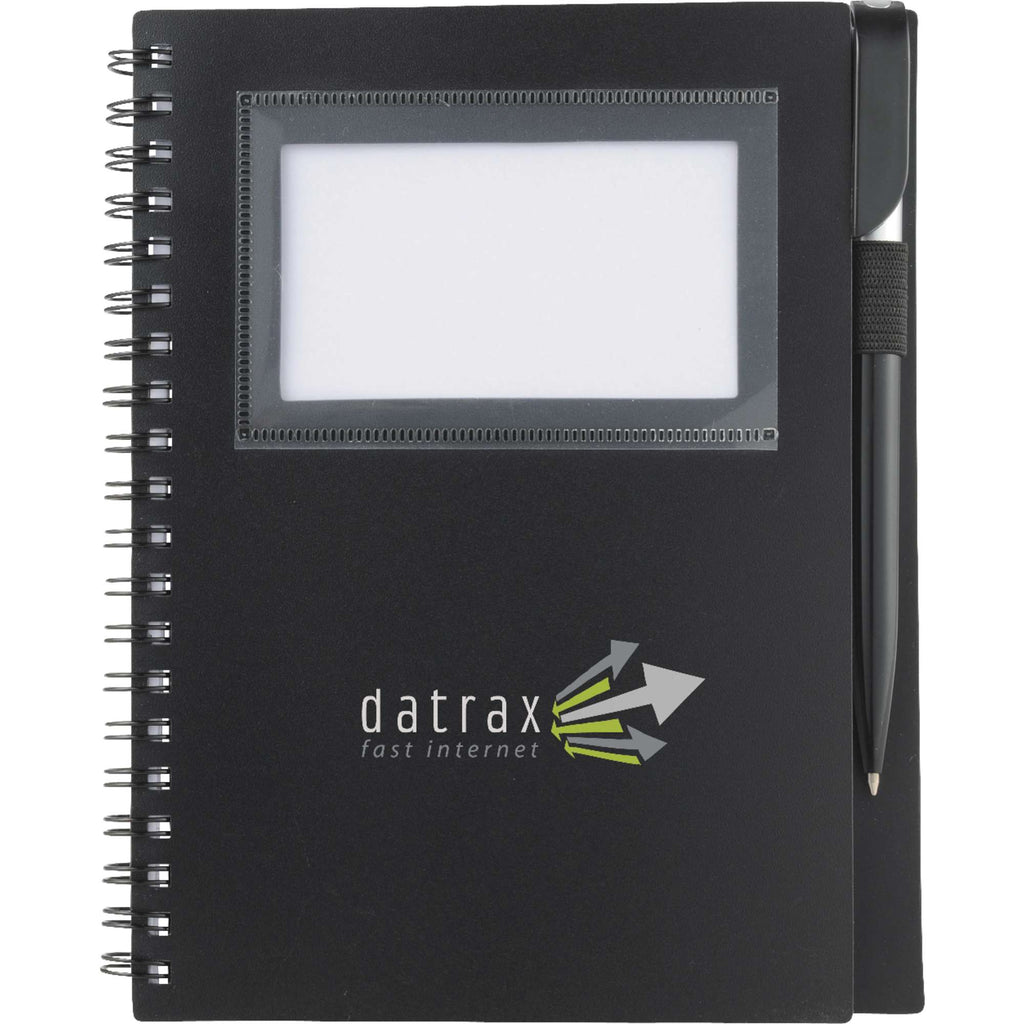 Star Spiral Notebook with ID Window and Pen, 5.5 x 7 Inches - Black - Front
