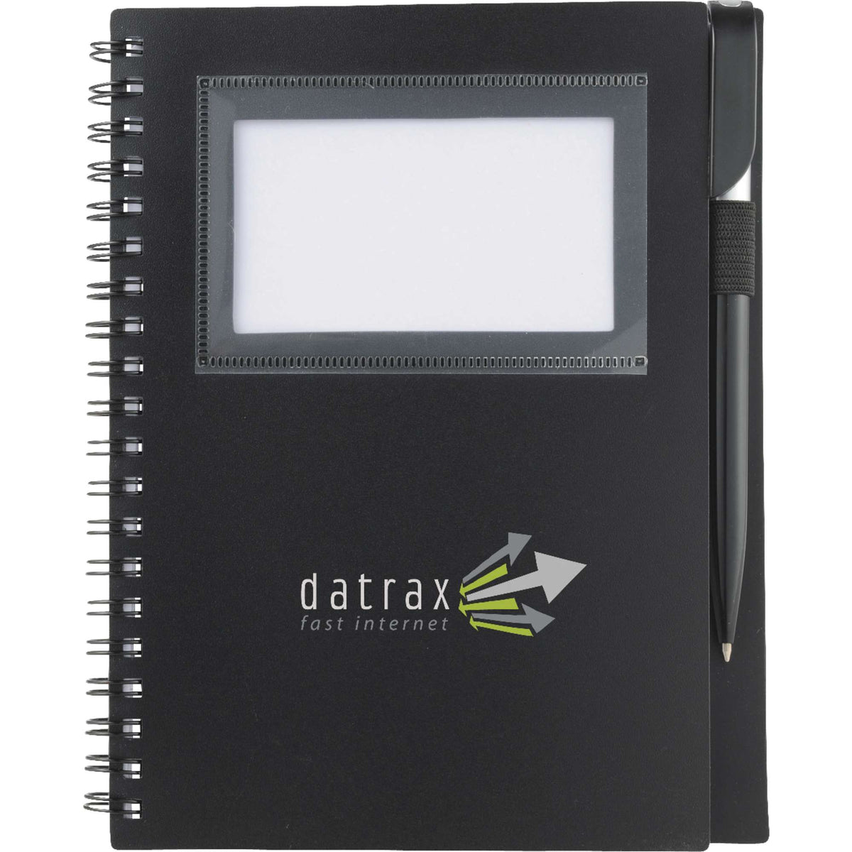 Star Spiral Notebook with ID Window and Pen, 5.5 x 7 Inches - Black - Front