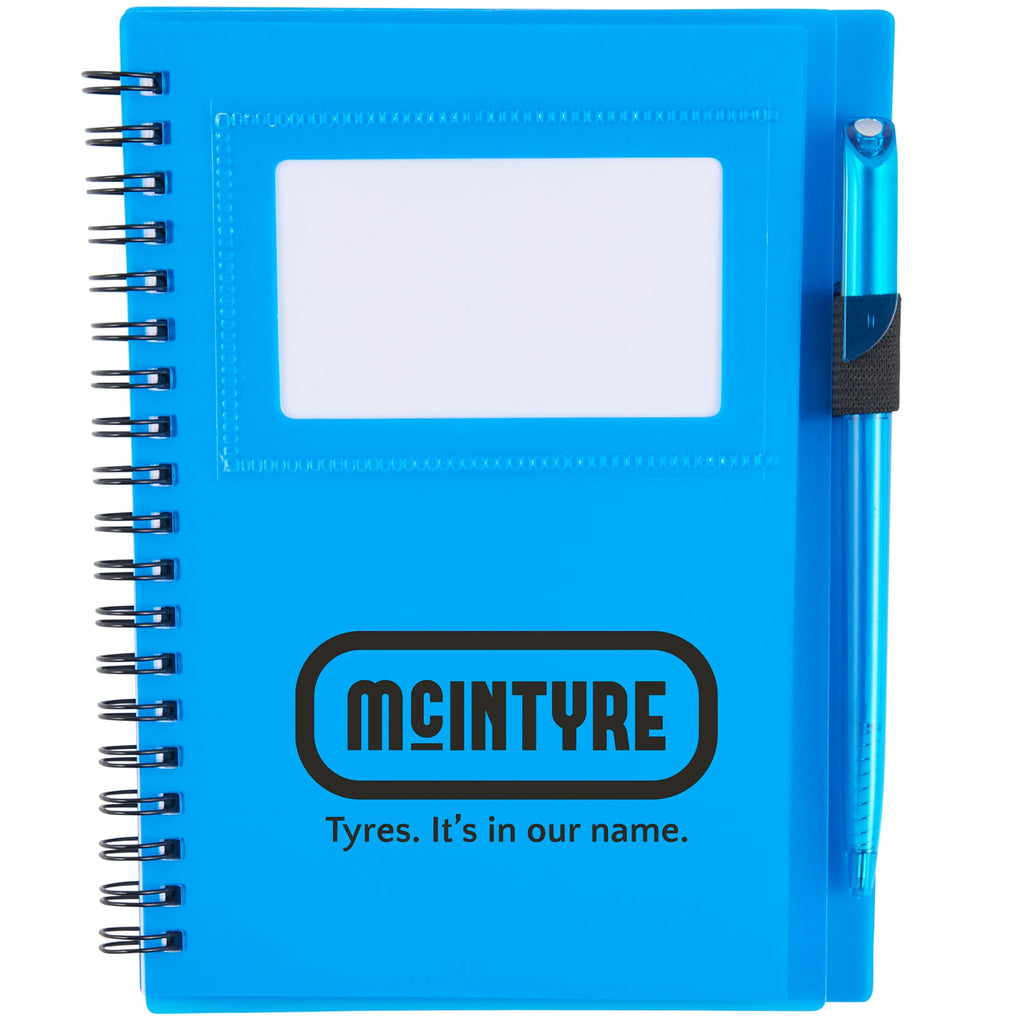 Star Spiral Notebook with ID Window and Pen, 5.5 x 7 Inches - Transparent Blue - Front