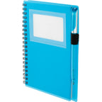 Star Spiral Notebook with ID Window and Pen, 5.5 x 7 Inches - Transparent Blue - Left Angle